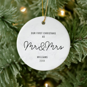 Merry and Married Photo Cute Simple Ceramic Tree Decoration