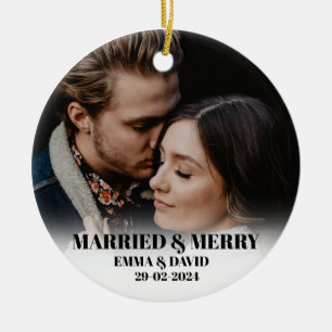 Merry and Married Photo Holiday Accents Ceramic Tree Decoration