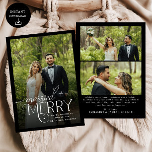 Merry and Married Photo Newlyweds Christmas Holida Holiday Card