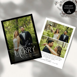 Merry and Married Photo Newlyweds Christmas Holida Holiday Card