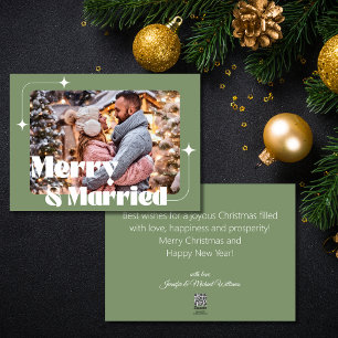 merry and married photo newlyweds retro green holiday card