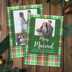 Merry and Married Red Green Plaid Photo Holiday Card