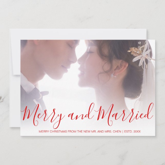 Merry and Married Red Newlywed Elegant Holiday Card (Front)