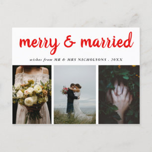 Merry And Married   Red Script Holiday Photo Postcard