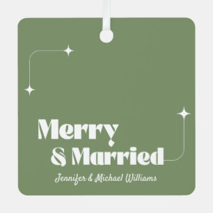 merry and married retro calligraphy photo green metal tree decoration