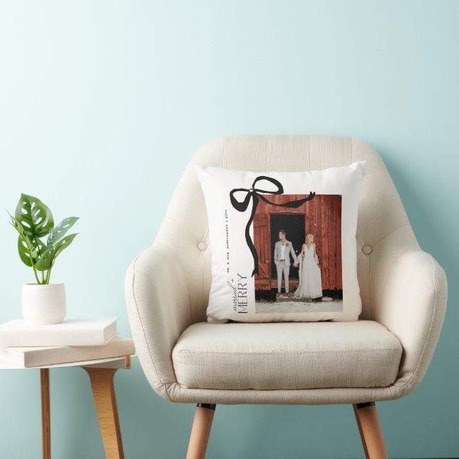Merry and Married Script 2 Photos Christmas Bow Cushion (Chair)