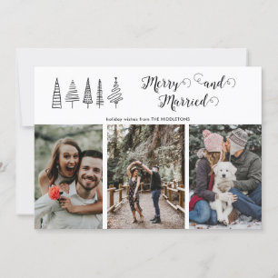 Merry and Married Script Christmas Tree Photo Holiday Card