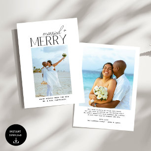 Merry and Married Script Photo Christmas Newlyweds Holiday Card