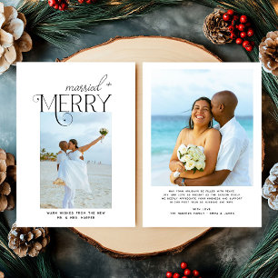 Merry and Married Script Photo Christmas Newlyweds Holiday Card