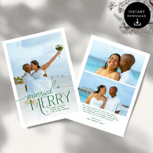 Merry and Married Script Photo Christmas Newlyweds Holiday Card
