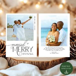 Merry and Married Script Photo Christmas Newlyweds Holiday Card
