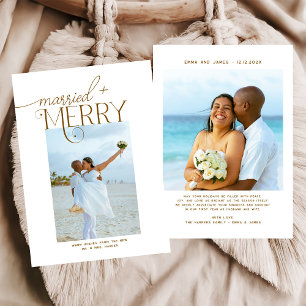 Merry and Married Script Photo Christmas Newlyweds Holiday Card