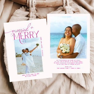 Merry and Married Script Photo Christmas Newlyweds Holiday Card