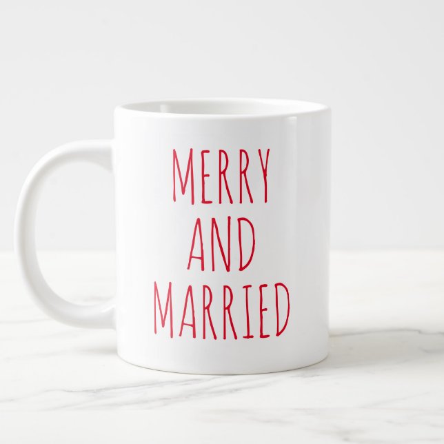 "Merry and Married" Simple Modern Farmhouse Large Coffee Mug (Left)