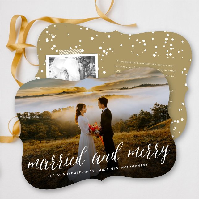 Merry And Married Simple Script Photo Wedding  Holiday Card (Creator Uploaded)