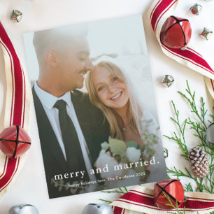 Merry and Married Simple Wedding Photo Christmas Holiday Card