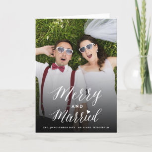 Merry And Married Trendy Script Photo Wedding Holiday Card