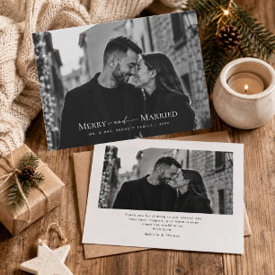 Merry and Married Two Photo Newlywed Christmas Holiday Card