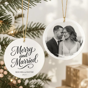 Merry and Married – Two-Sided Wedding Photo Ceramic Tree Decoration
