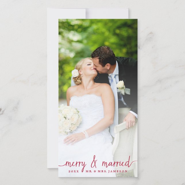 Merry and Married White Overlay Photo Card (Front)