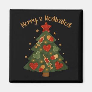Merry And Medicated Rn Nurse Christmas Tree Funny  Magnet