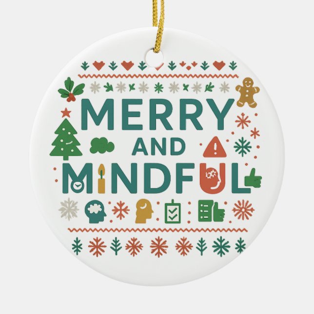 Merry and Mindful Holiday Ornament (Front)