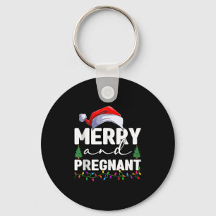 Merry And Pregnant Christmas Pregnancy Announcemen Key Ring