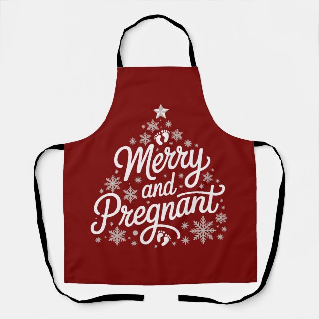 Merry And Pregnant Maternity Footprints Pregnancy  Apron (Front)