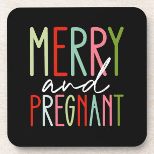Merry and Pregnant Pregnancy Christmas Mum Coaster