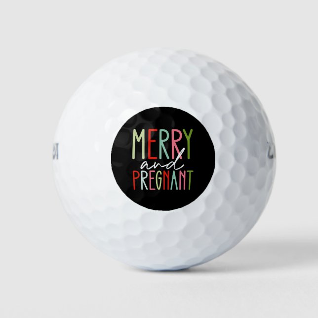 Merry and Pregnant Pregnancy Christmas Mum Golf Balls (Front)