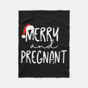 Merry And Pregnant Santa Hat Xmas Pregnancy Announ Fleece Blanket