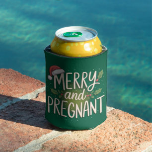 Merry and Pregnant Xmas Pregnancy Announcement Can Cooler