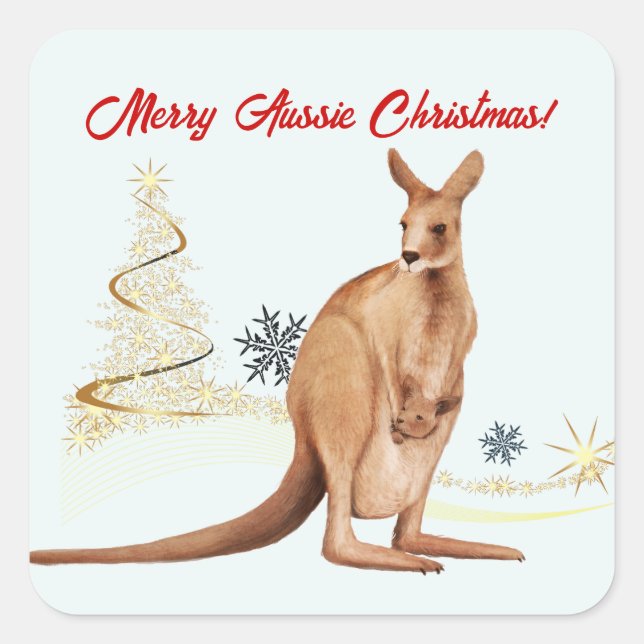 Merry Aussie Christmas Kangaroo Square Sticker (Front)