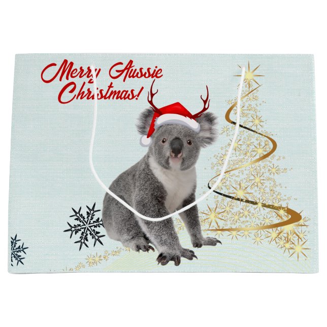 Merry Aussie Christmas Koala bear  Large Gift Bag (Front)