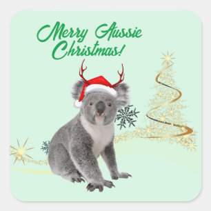 Merry Aussie Christmas Koala bear Square Sticker