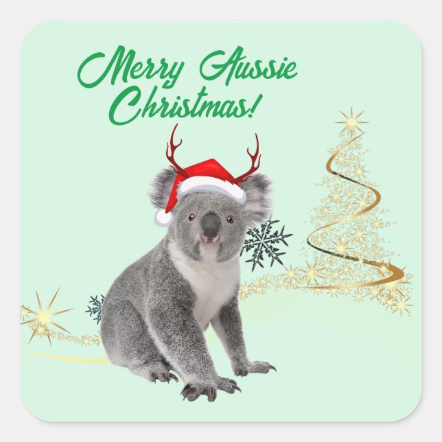 Merry Aussie Christmas Koala bear  Square Sticker (Front)