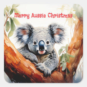 Merry Aussie Christmas Koala Square Sticker