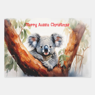 Merry Aussie Christmas Koala  Wrapping Paper Sheet