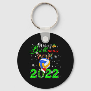Merry Ballmas 2022 Xmas Santa Reindeer Volleyball  Key Ring