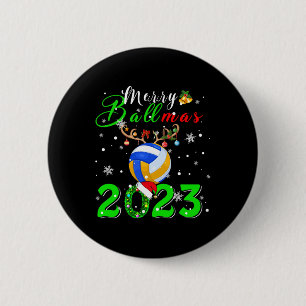 Merry Ballmas 2023 Xmas Santa Reindeer Volleyball 6 Cm Round Badge