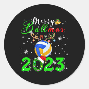 Merry Ballmas 2023 Xmas Santa Reindeer Volleyball Classic Round Sticker