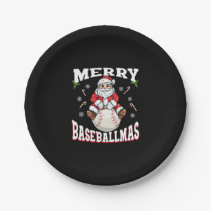 Merry Baseballmas Funny Christmas Baseball Santa Paper Plate
