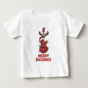 Merry Bassmas Bass Guitar Typography Santa Hat Baby T-Shirt