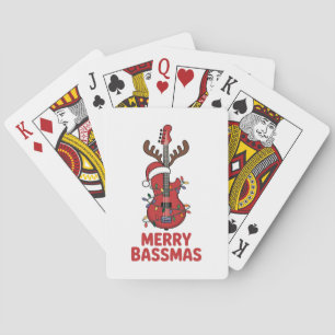 Merry Bassmas Bass Guitar Typography Santa Hat  Playing Cards