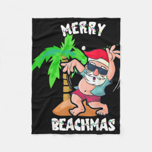 Merry Beach Christmas In July Funny Santa Xmas Poo Fleece Blanket