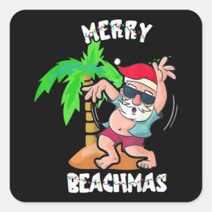 Merry Beach Christmas In July Funny Santa Xmas Poo Square Sticker