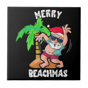 Merry Beach Christmas In July Funny Santa Xmas Poo Tile