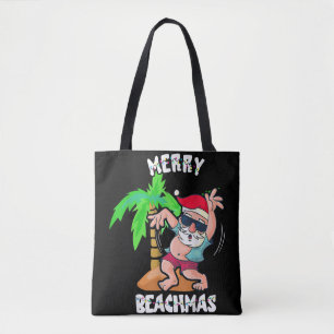 Merry Beach Christmas In July Funny Santa Xmas Poo Tote Bag