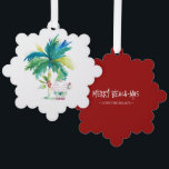 Merry Beach-mas Tropical Christmas Tree Decoration Card<br><div class="desc">This cute Christmas ornament features a watercolor palm tree with Santa in beach shorts and a Hawaiian shirt. The ornaments reverses to feature the words "Merry Beach-mas" in hand lettered typography. Use the template fields to add your custom greeting. A tropical coastal choice for gift giving this holiday season. To...</div>