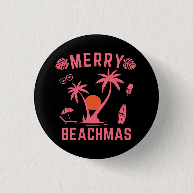 Merry Beachmas Christmas In July 3 Cm Round Badge (Front)